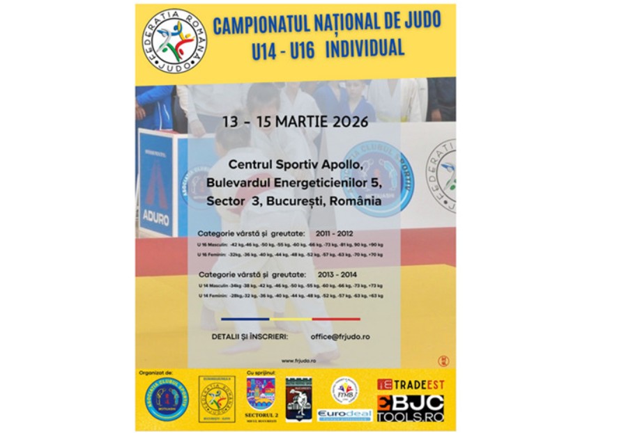 Campionatele Naționale de Judo U14 și U16 vor avea loc la București, în perioada 13–15 martie 2026